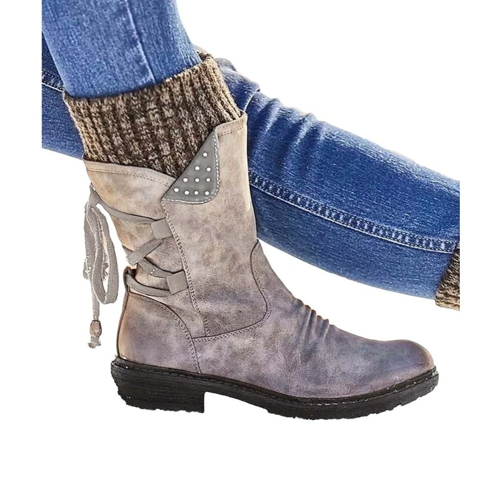 YASIRUN - Taupe Lace Up Boot Cuff Boot